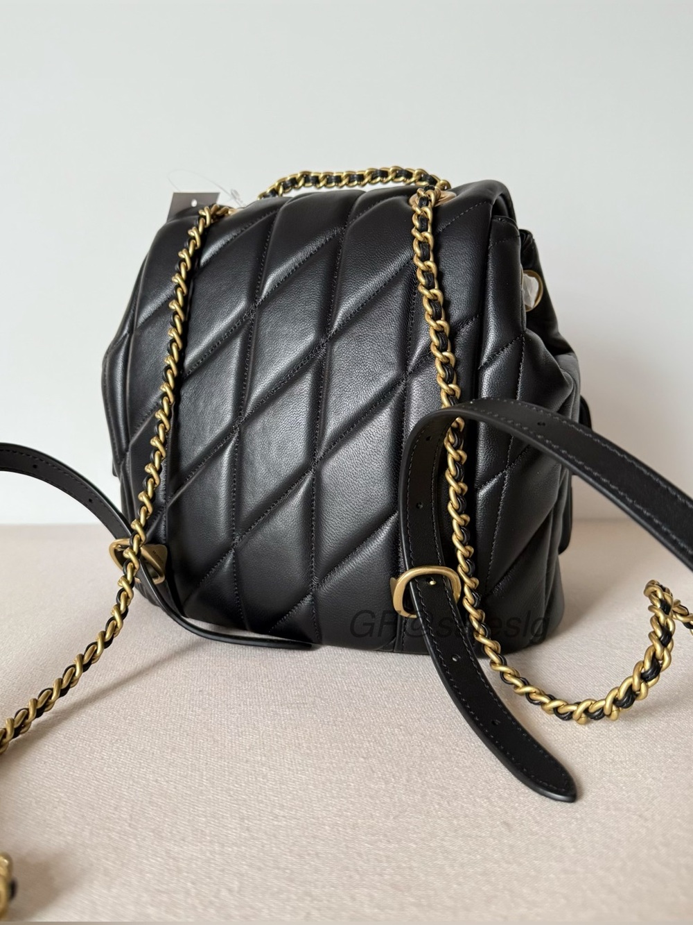 NWT Coach Tabby Quilted Nappa Leather Convertible Backpack CU076 Black Gold - Picture 7 of 16